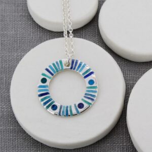 personalised blue enamel disc pendant