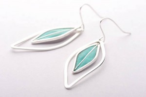 green enamel leaf earrings