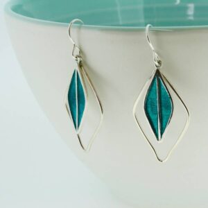 green enamel leaf earrings