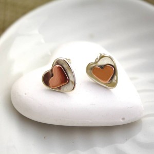 gold heart silver stud earrings