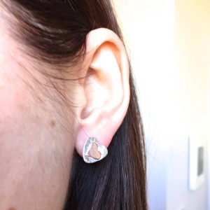 gold heart silver stud earrings