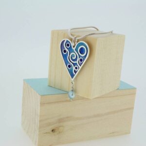 blue enamel heart pendant with personalised message