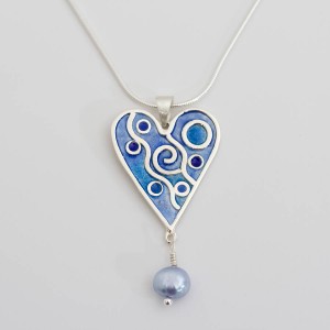 blue enamel heart pendant with personalised message