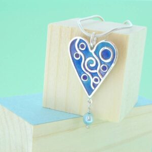 blue enamel heart pendant with personalised message