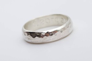 Man's personalised hammered silver ring