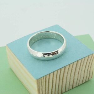 Man's personalised hammered silver ring