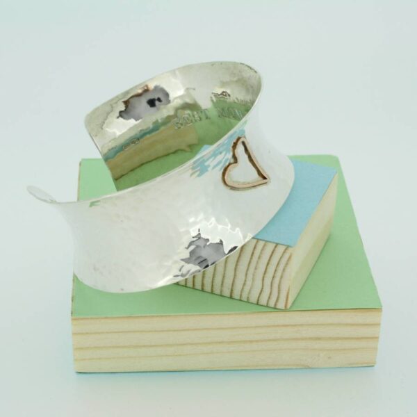 Personalised Gold Heart Silver Cuff Bangle