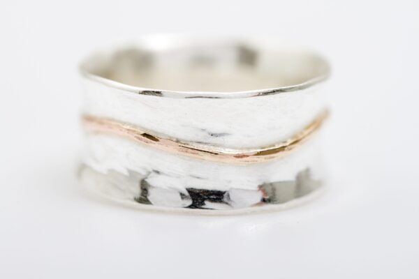 hammered silver ring with gold line