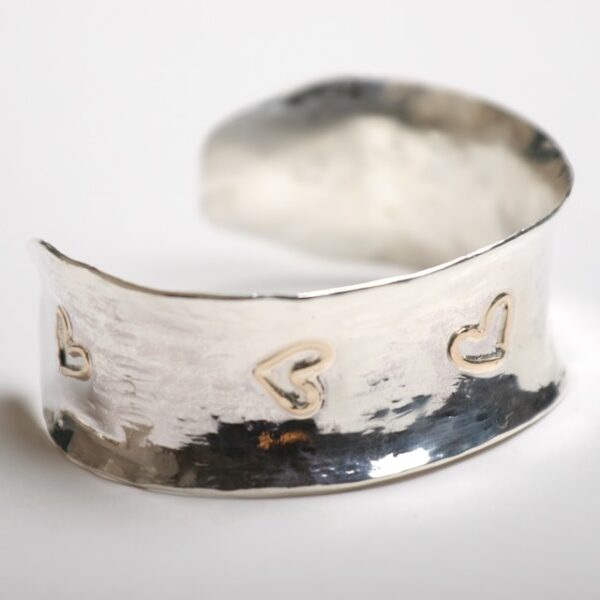Personalised Five Gold Hearts Cuff Bangle