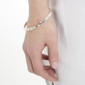 personalised silver bangle with gold heart