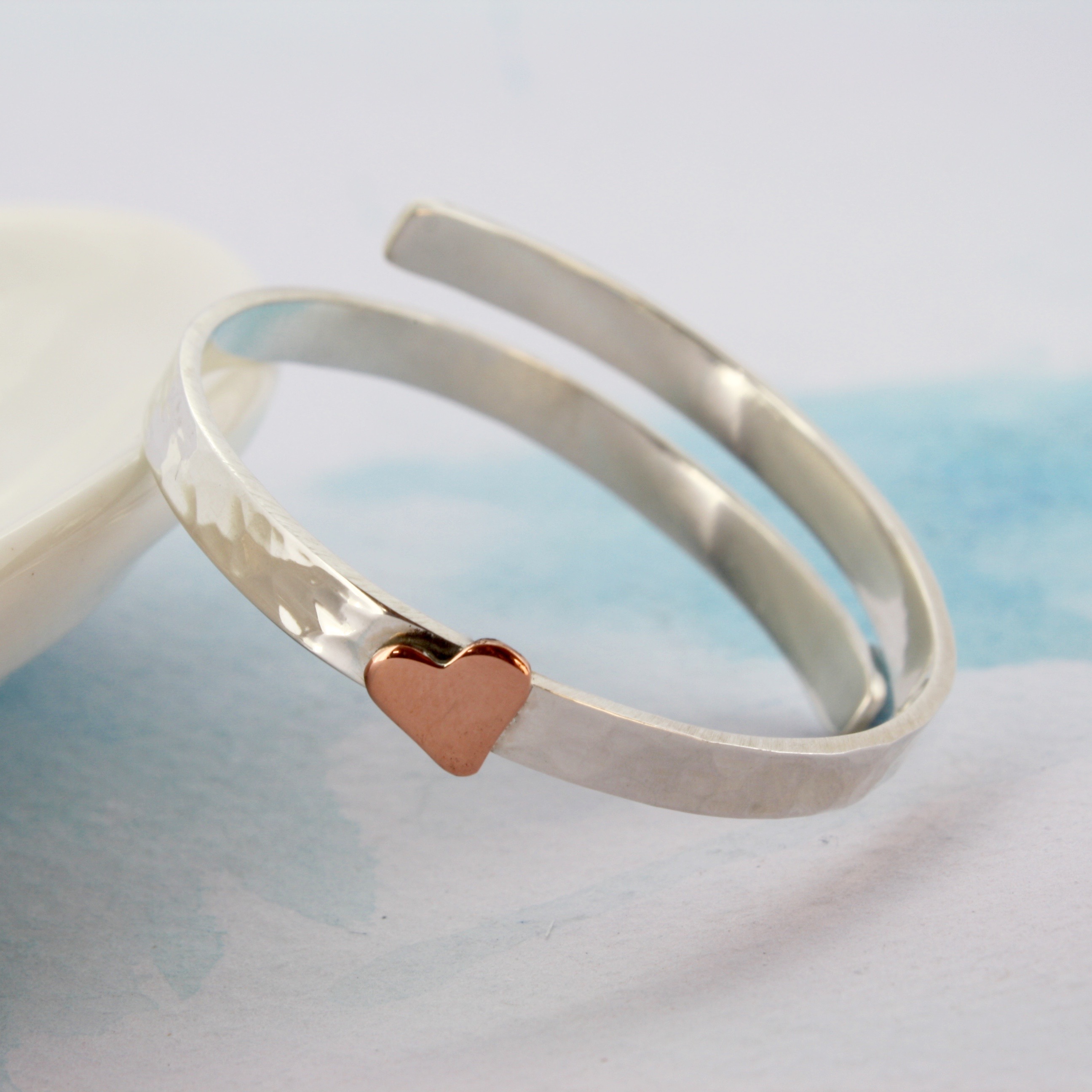 Gold heart personalised Christening Bangle Carole Allen Jewellery