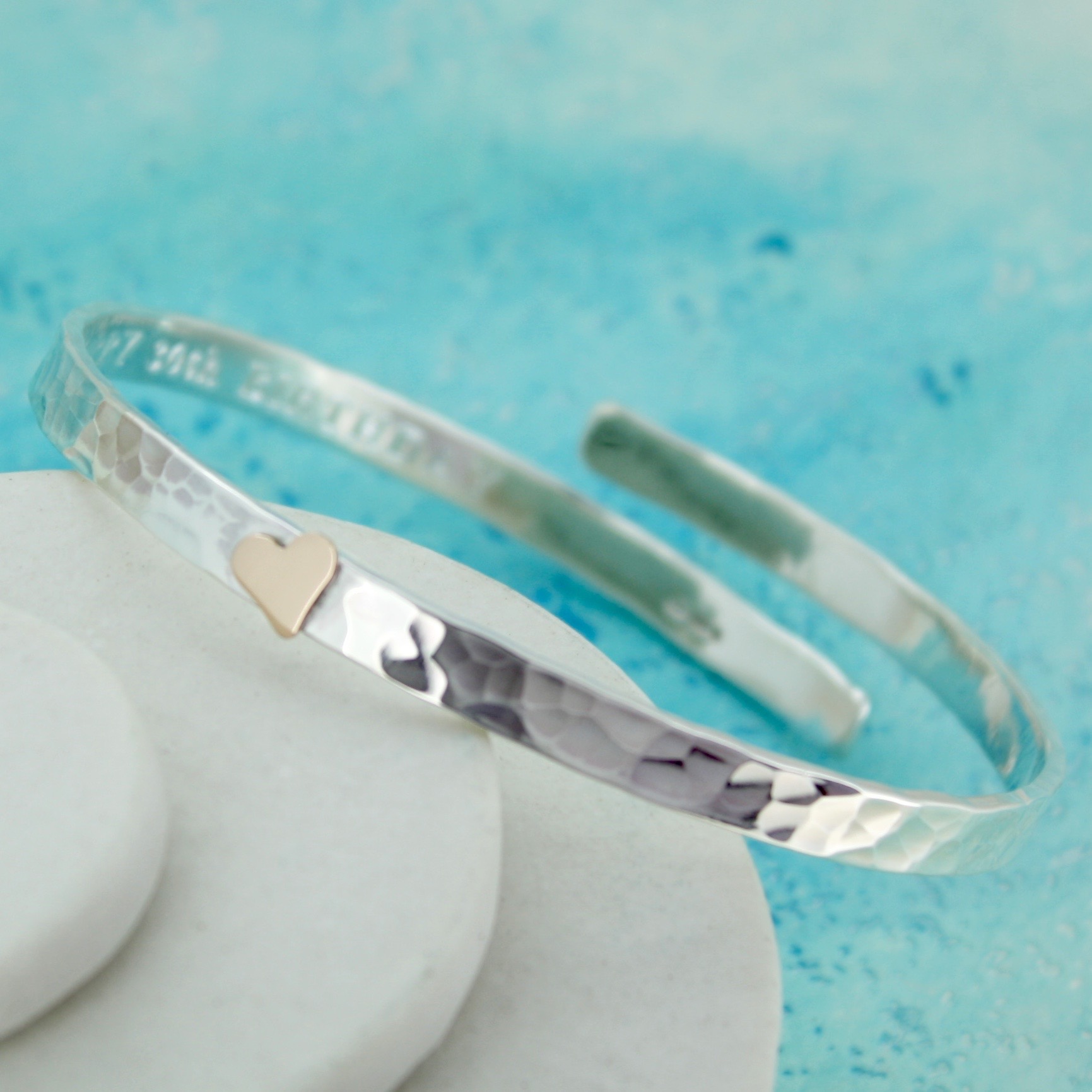 personalised silver crossover bangle with gold heart