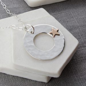 personalised silver disc pendant with gold star