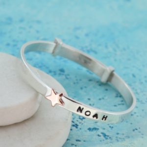 personalised baby bangle with gold star