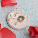 Silver disc and pear earrings