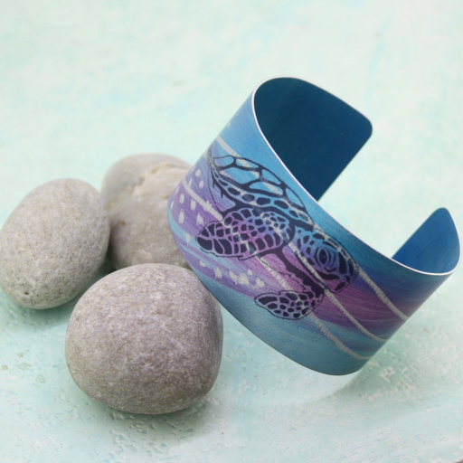 Turtle Cuff in sustainable aluminium Carole Allen Jewellery