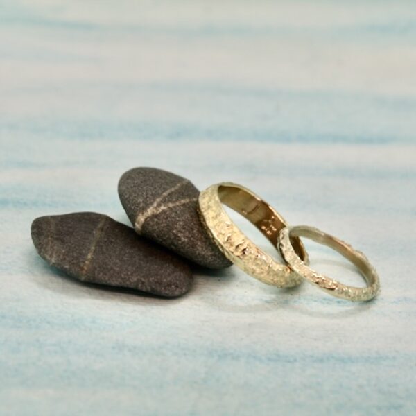 Wedding rings cast using Cornish sea sand.