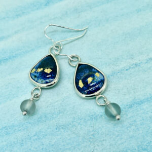 Blue enamel silver and gold earrings