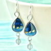 Blue enamel silver and gold earrings handmade in Cornwall