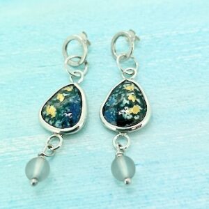 enamelled green and gold silver earrings