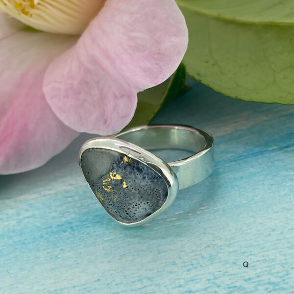 Grey enamel ring with gold detail size Q