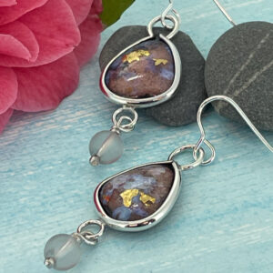 enamel and silver earrings in smoky shades with fine gold highlights
