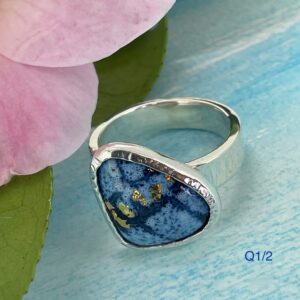 Blue enamel ring with gold detail size Q1/2