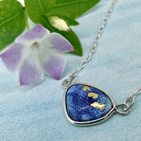 Blue enamel necklace with gold highlights