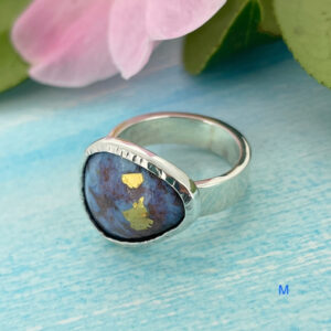 copper and blue enamel ring with gold detail