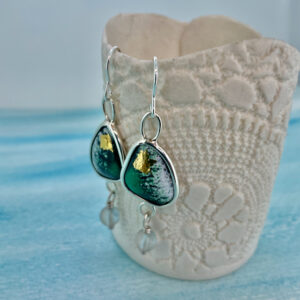 Green and gold enamel earrings