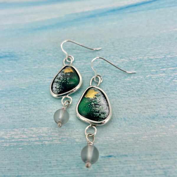 Green and gold enamel earrings