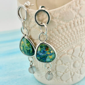 green teal and gold earrings