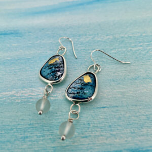 Turquoise and blue enamel earrings with gold highlights