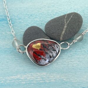 Red and gold necklace handmade in Cornwall