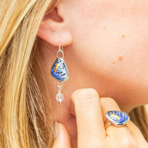 blue enamel earrings and ring