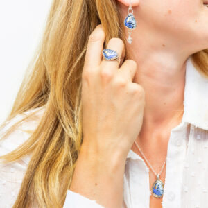 blue enamel earrings and ring