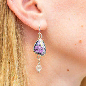 enamel earrings in lilac with gold highlights in a silver setting