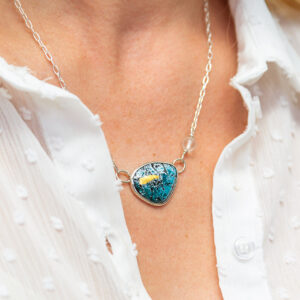 Turquoise blue enamelled necklace with 22ct gold foil highlights