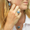turquoise blue matching enamel necklace, earrings and ring