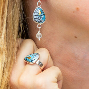 turquoise enamel earrings and ring