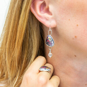 raspberry pink enamel earrings and ring