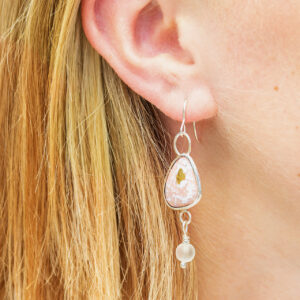 copper pink enamel earrings