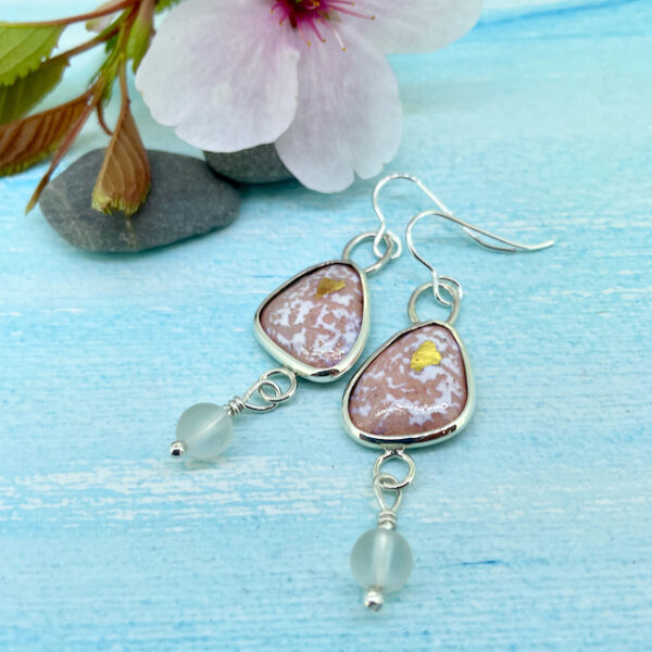Copper pink and gold enamel earrings