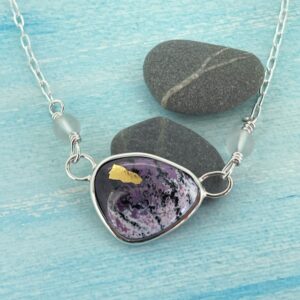 lilac and gold enamel necklace