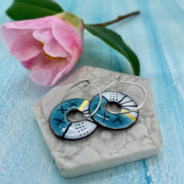 Turquoise enamel hoops