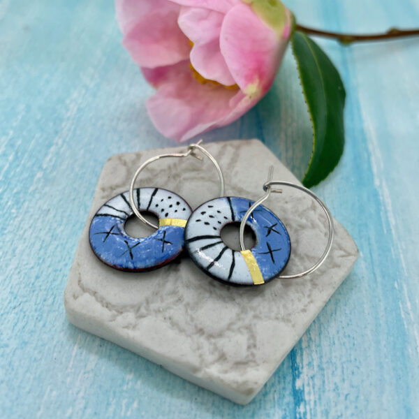 Cornflower blue enamel hoop earrings