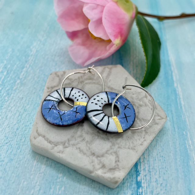 Buy Hoop Earrings with Ceramic Bead - Blue & White Ajrakh Print Online On  Zwende