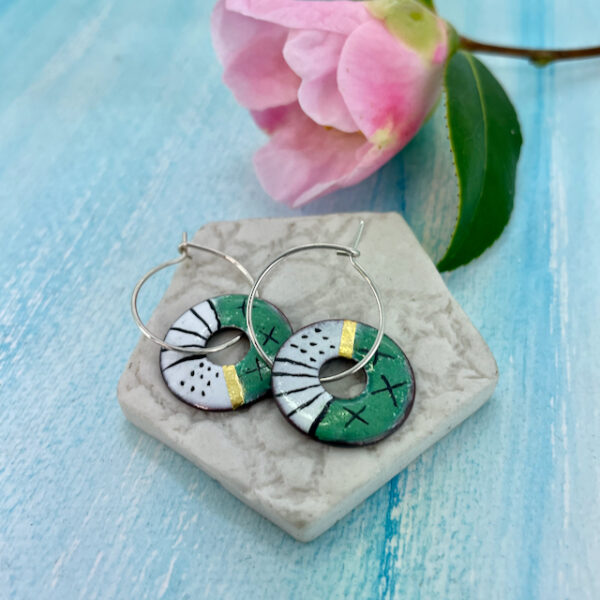 Leaf green enamel hoops